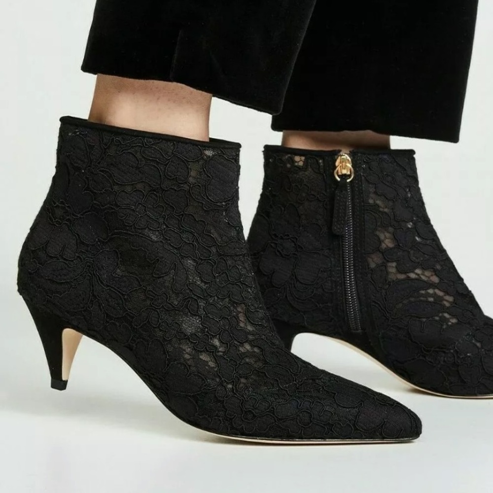 Kate Spade Women's Pointy Toe Black Lace Bootie